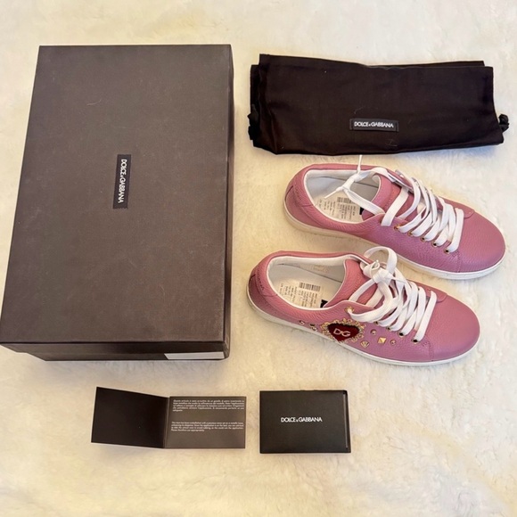 Dolce & Gabbana Pink Leather Devotion Sneakers - Picture 2 of 6